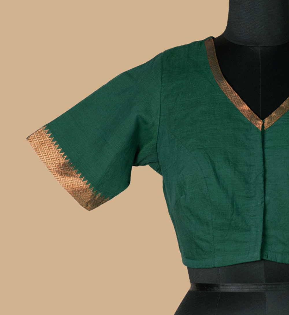 Bottle Green Mangalgiri Stitched Blouse 32,34,36,38,40,42