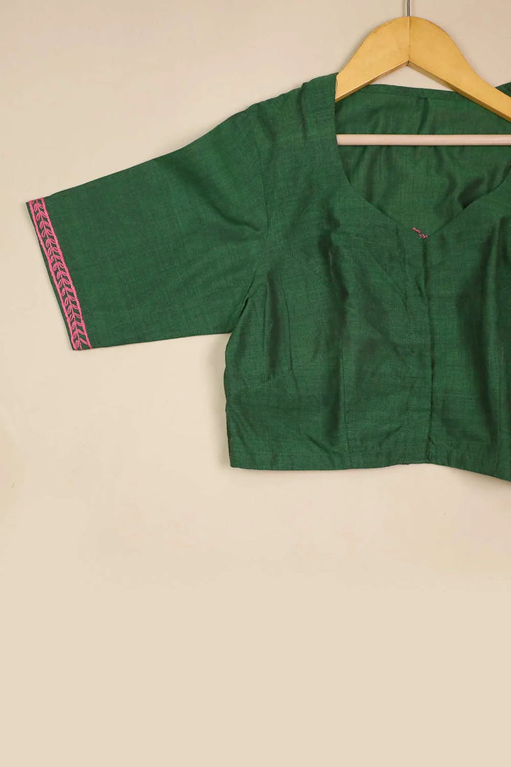 Green Mangalagiri Hand Embroidered Stitched Blouse 32,34,36,38,40,42