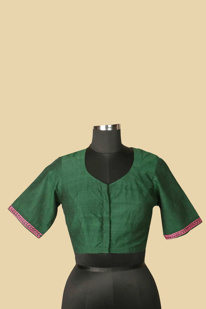Green Mangalagiri Hand Embroidered Stitched Blouse 32,34,36,38,40,42
