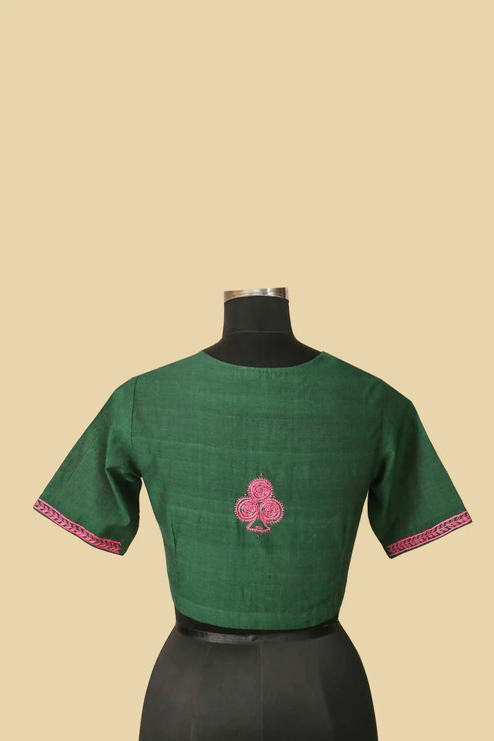Green Mangalagiri Hand Embroidered Stitched Blouse 32,34,36,38,40,42