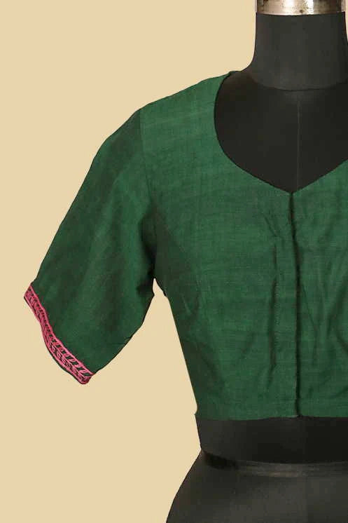 Green Mangalagiri Hand Embroidered Stitched Blouse 32,34,36,38,40,42