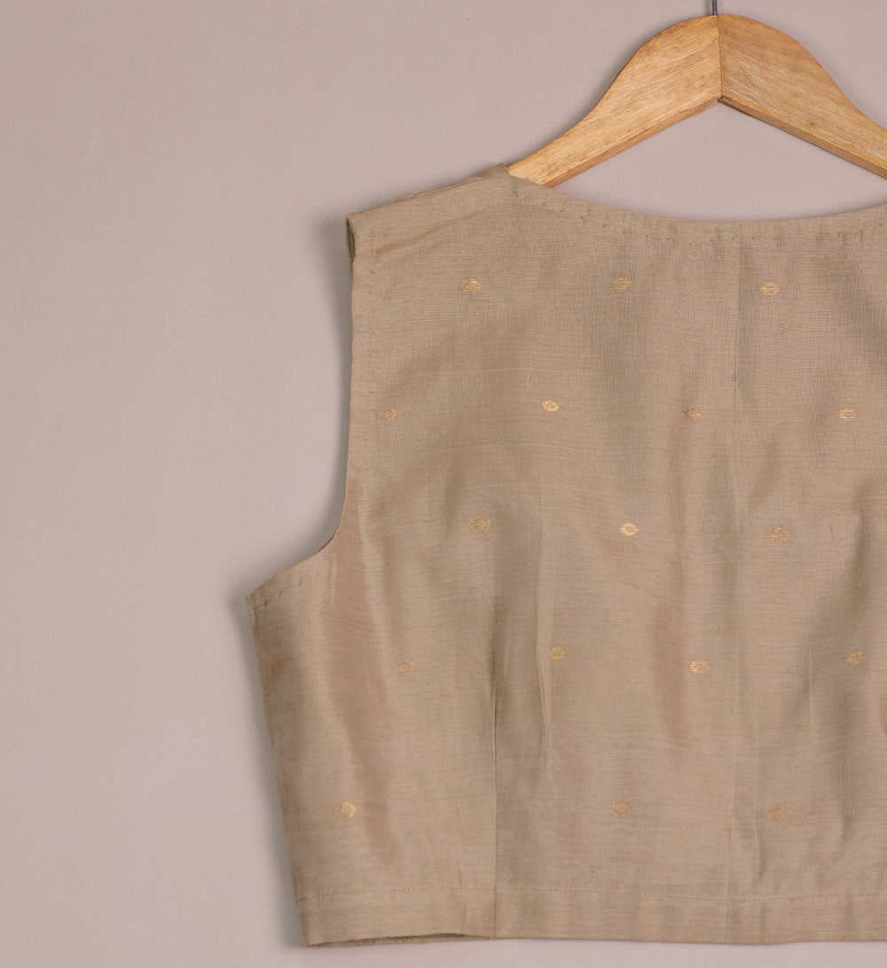 Beige Chanderi Silk Cotton Sleeveless Stitched Blouse 34,36,38,40,42