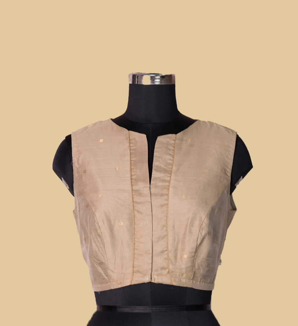 Beige Chanderi Silk Cotton Sleeveless Stitched Blouse 34,36,38,40,42