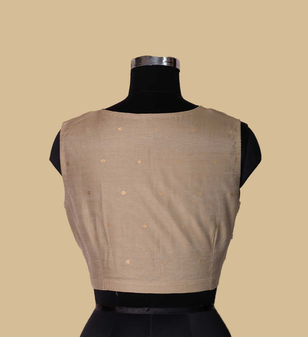Beige Chanderi Silk Cotton Sleeveless Stitched Blouse 34,36,38,40,42