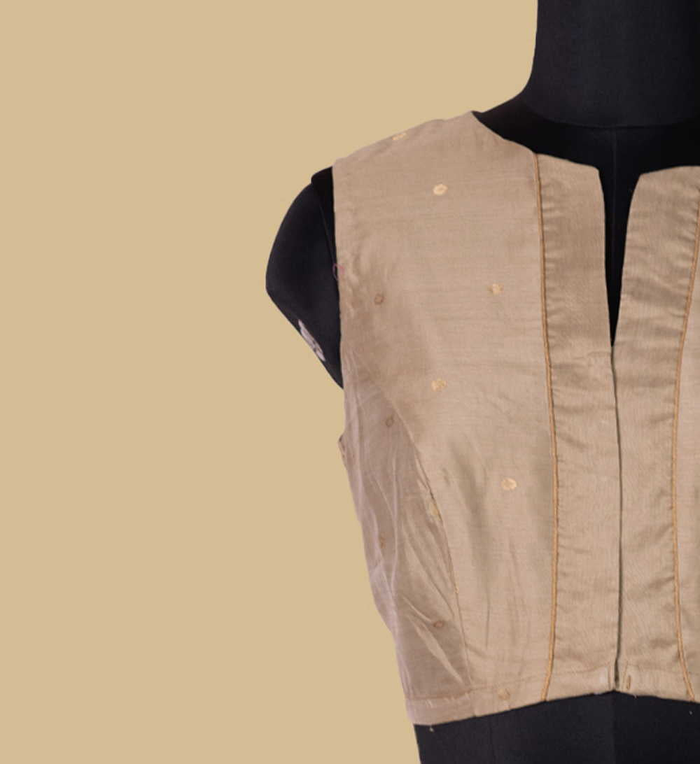 Beige Chanderi Silk Cotton Sleeveless Stitched Blouse 34,36,38,40,42