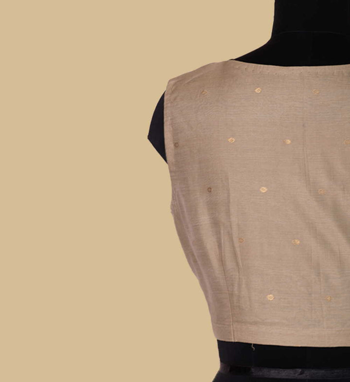 Beige Chanderi Silk Cotton Sleeveless Stitched Blouse 34,36,38,40,42