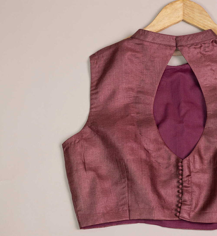 Burgundy Tussar Sleeveless Stitched Blouse 34,36,38,40,42