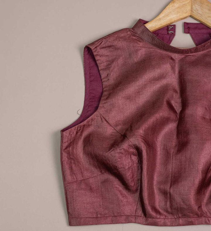 Burgundy Tussar Sleeveless Stitched Blouse 34,36,38,40,42