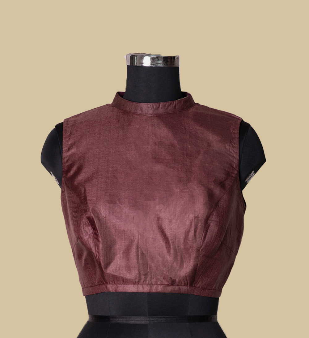Burgundy Tussar Sleeveless Stitched Blouse 34,36,38,40,42