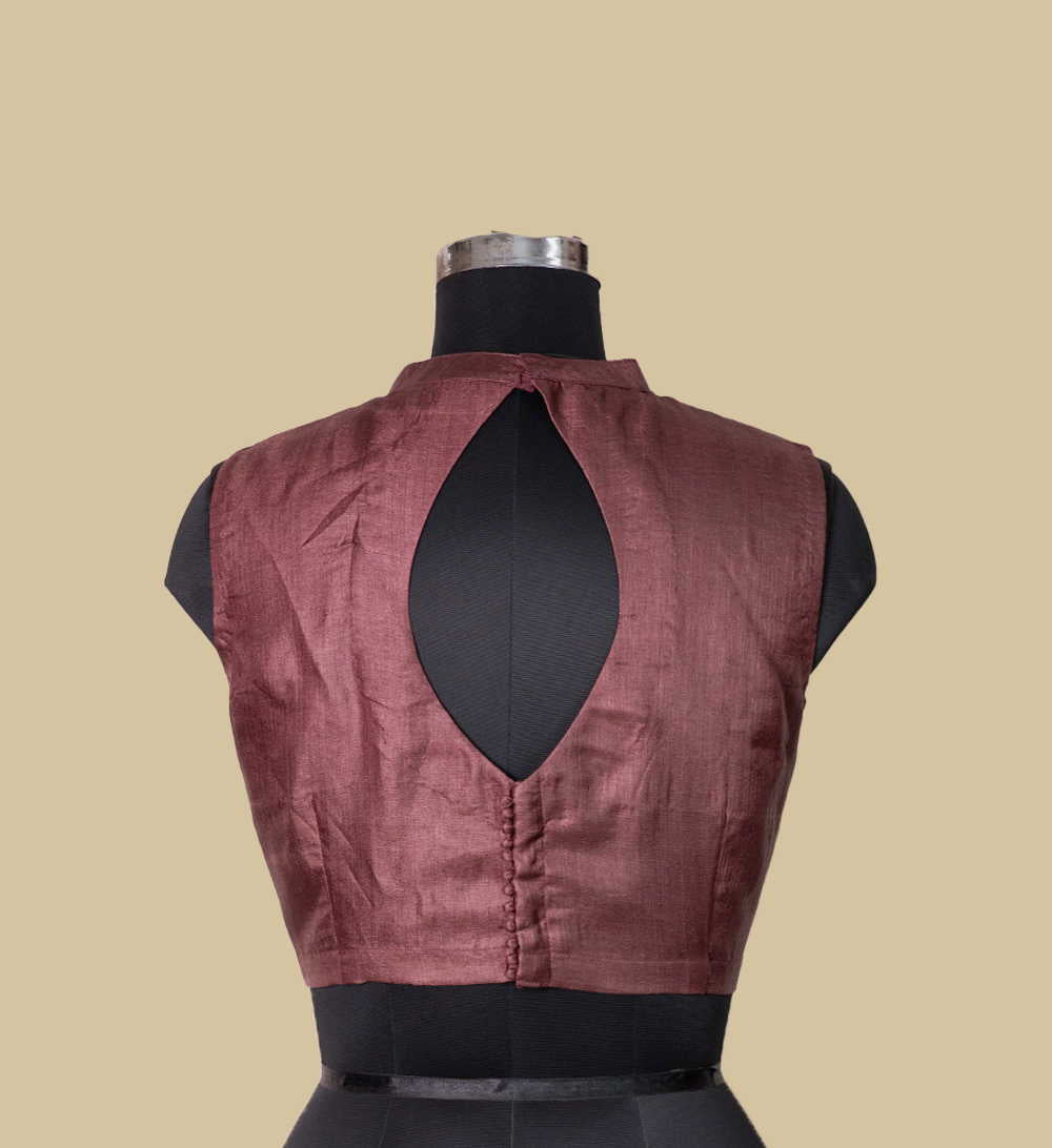 Burgundy Tussar Sleeveless Stitched Blouse 34,36,38,40,42