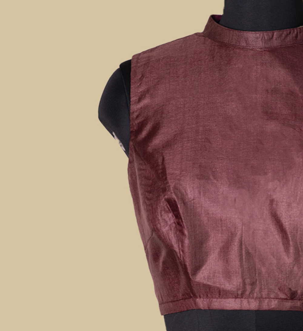 Burgundy Tussar Sleeveless Stitched Blouse 34,36,38,40,42