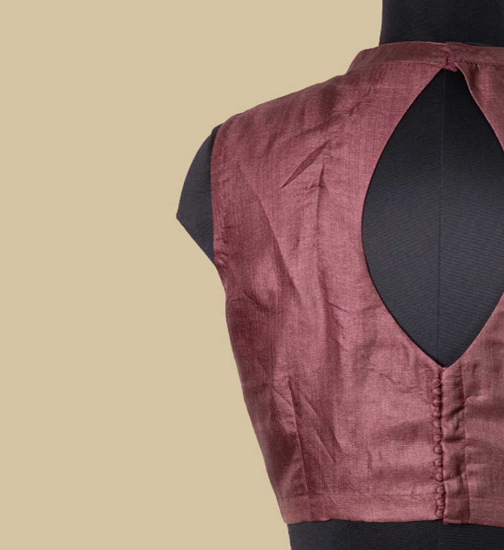 Burgundy Tussar Sleeveless Stitched Blouse 34,36,38,40,42