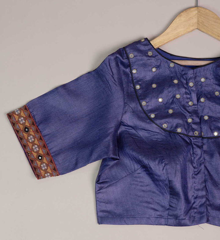 Midnight Purple Tussar Kutch Embroidered Mirror work Blouse  36,38,40,42