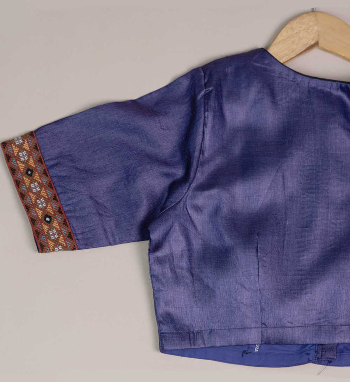 Midnight Purple Tussar Kutch Embroidered Mirror work Blouse  36,38,40,42