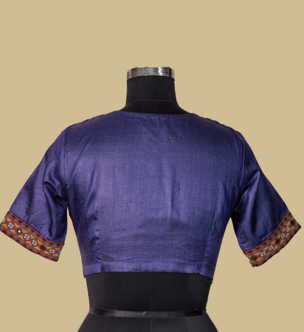 Midnight Purple Tussar Kutch Embroidered Mirror work Blouse  36,38,40,42