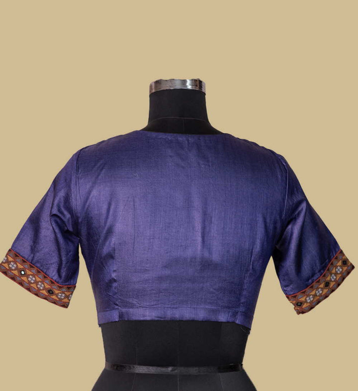 Midnight Purple Tussar Kutch Embroidered Mirror work Blouse  36,38,40,42
