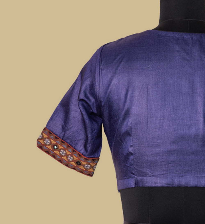 Midnight Purple Tussar Kutch Embroidered Mirror work Blouse  36,38,40,42