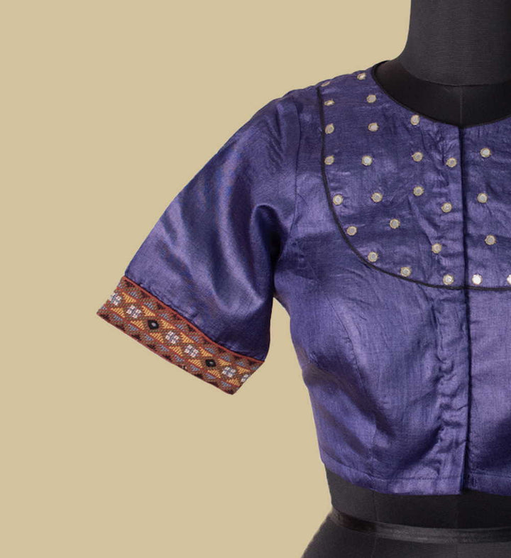 Midnight Purple Tussar Kutch Embroidered Mirror work Blouse  36,38,40,42