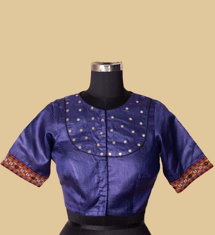 Midnight Purple Tussar Kutch Embroidered Mirror work Blouse  36,38,40,42