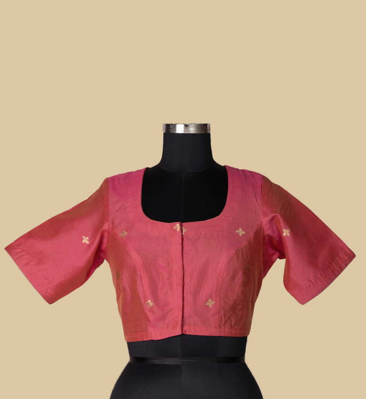 Peach Chanderi Silk Cotton Stitched Blouse 32,34,36,38,40,42