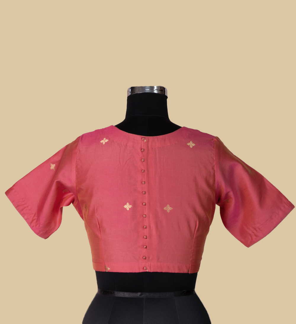 Peach Chanderi Silk Cotton Stitched Blouse 32,34,36,38,40,42