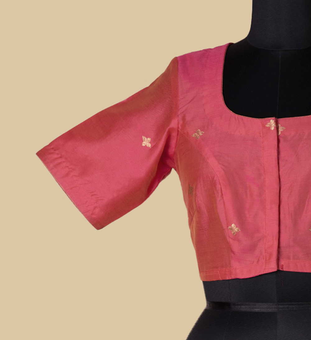 Peach Chanderi Silk Cotton Stitched Blouse 32,34,36,38,40,42