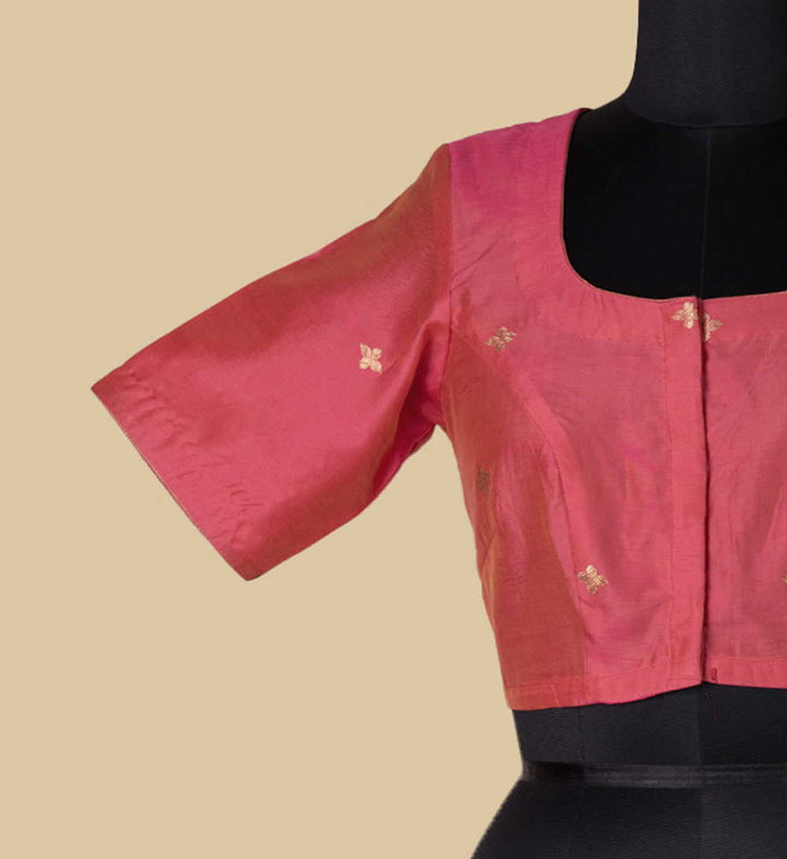 Peach Chanderi Silk Cotton Stitched Blouse 32,34,36,38,40,42
