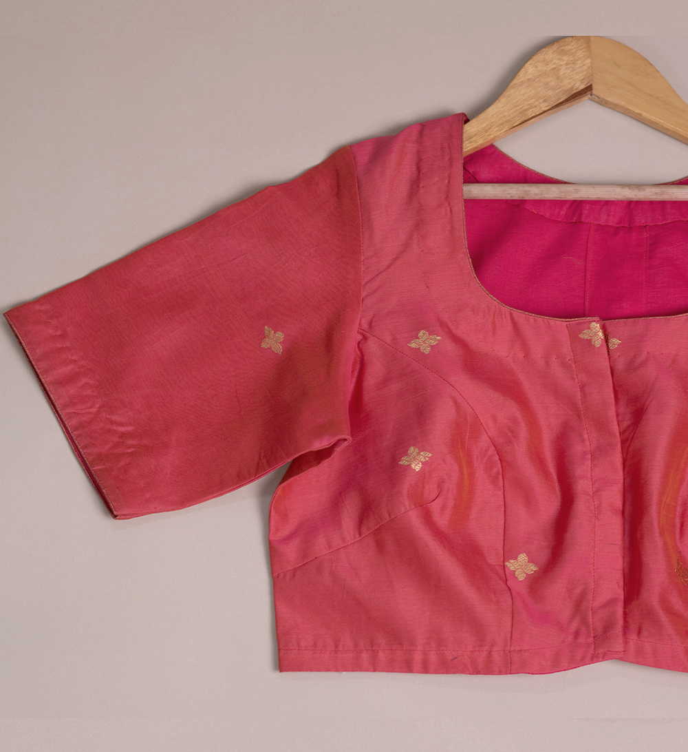 Peach Chanderi Silk Cotton Stitched Blouse 32,34,36,38,40,42