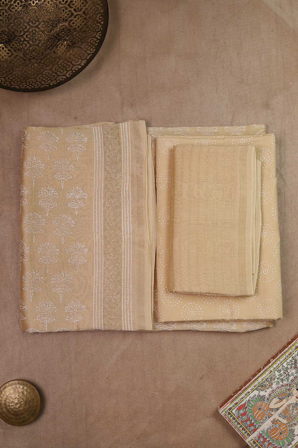 Shades of Beige Chanderi Silk Cotton Suit