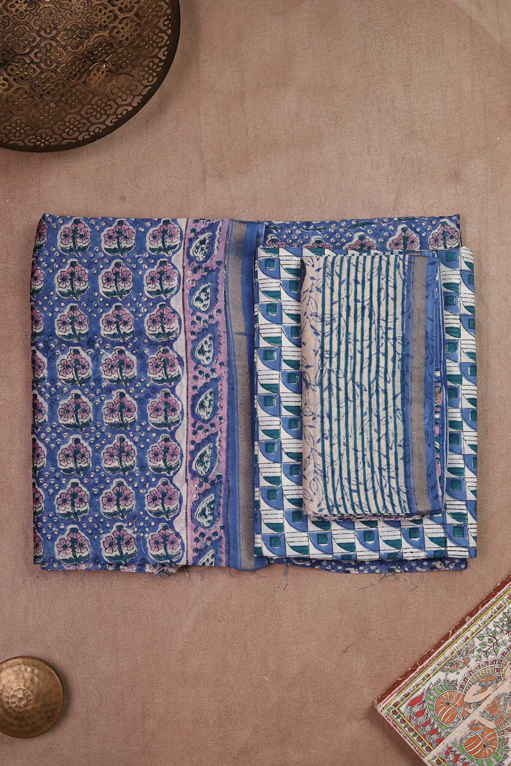Motifs on Blue Chanderi Silk Cotton Suit