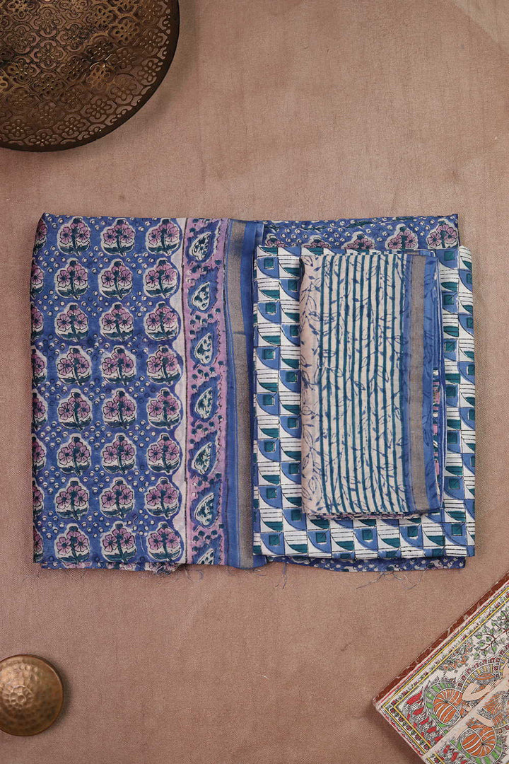 Motifs on Blue Chanderi Silk Cotton Suit