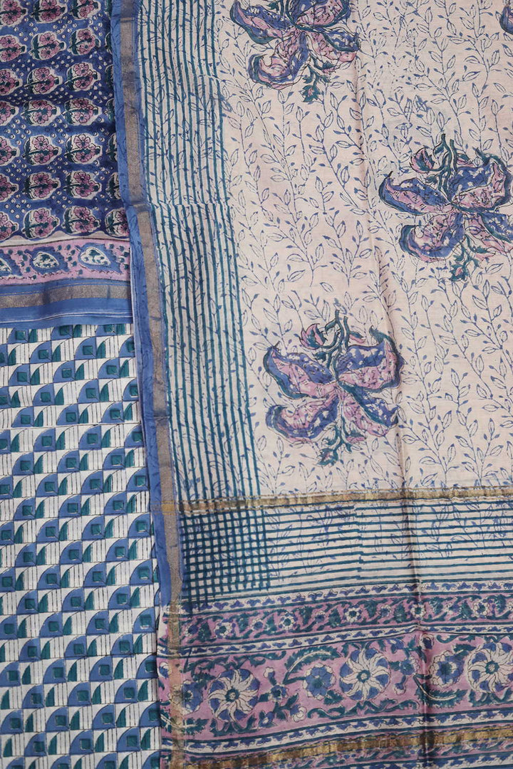 Motifs on Blue Chanderi Silk Cotton Suit