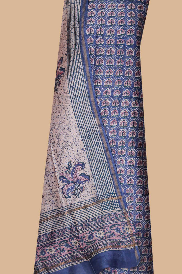 Motifs on Blue Chanderi Silk Cotton Suit