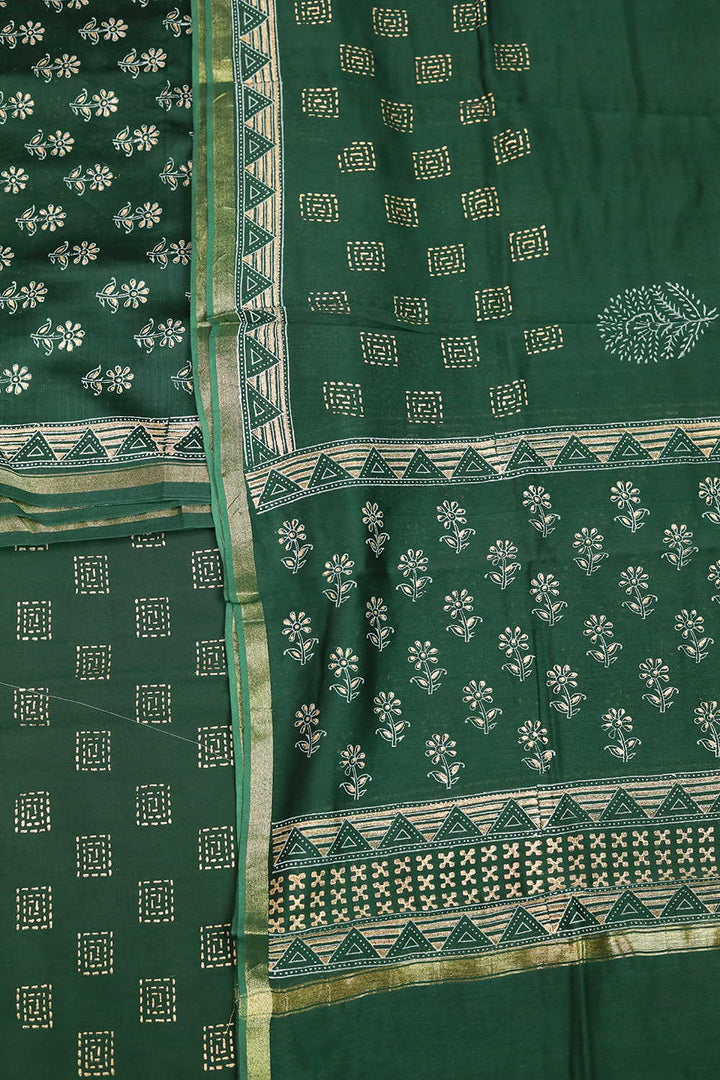 Deep Green Chanderi Silk Cotton Suit