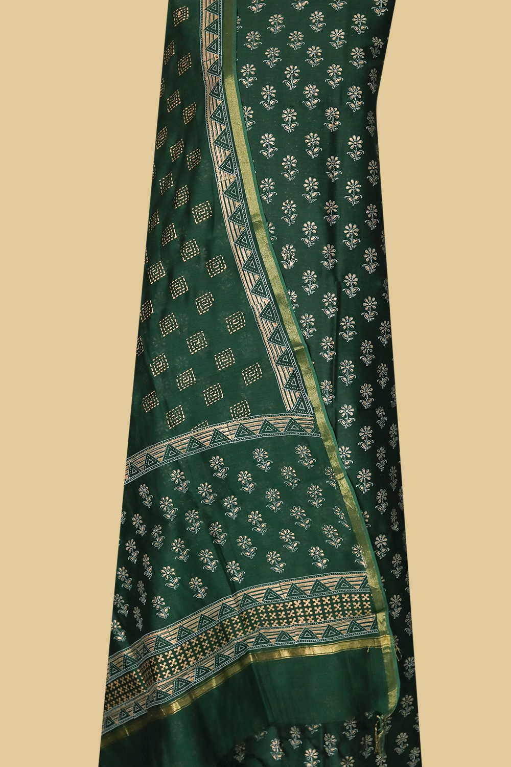 Deep Green Chanderi Silk Cotton Suit
