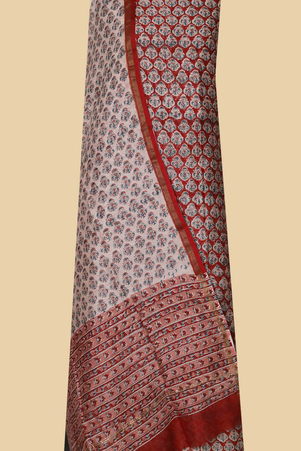 Candy Red Chanderi Silk Cotton Suit