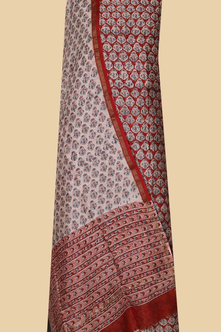 Candy Red Chanderi Silk Cotton Suit