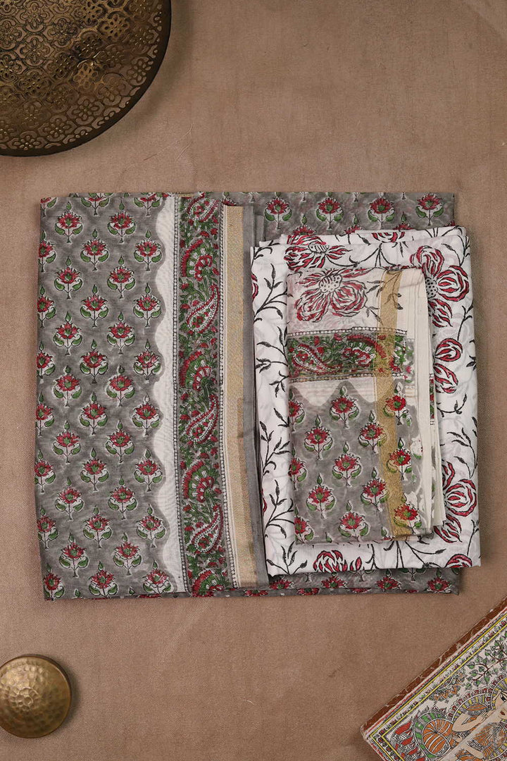 Grey with Motifs Chanderi Silk Cotton Suit
