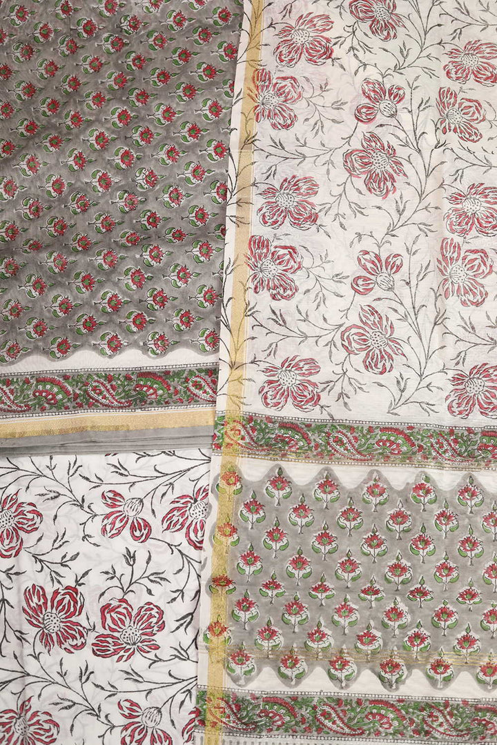 Grey with Motifs Chanderi Silk Cotton Suit