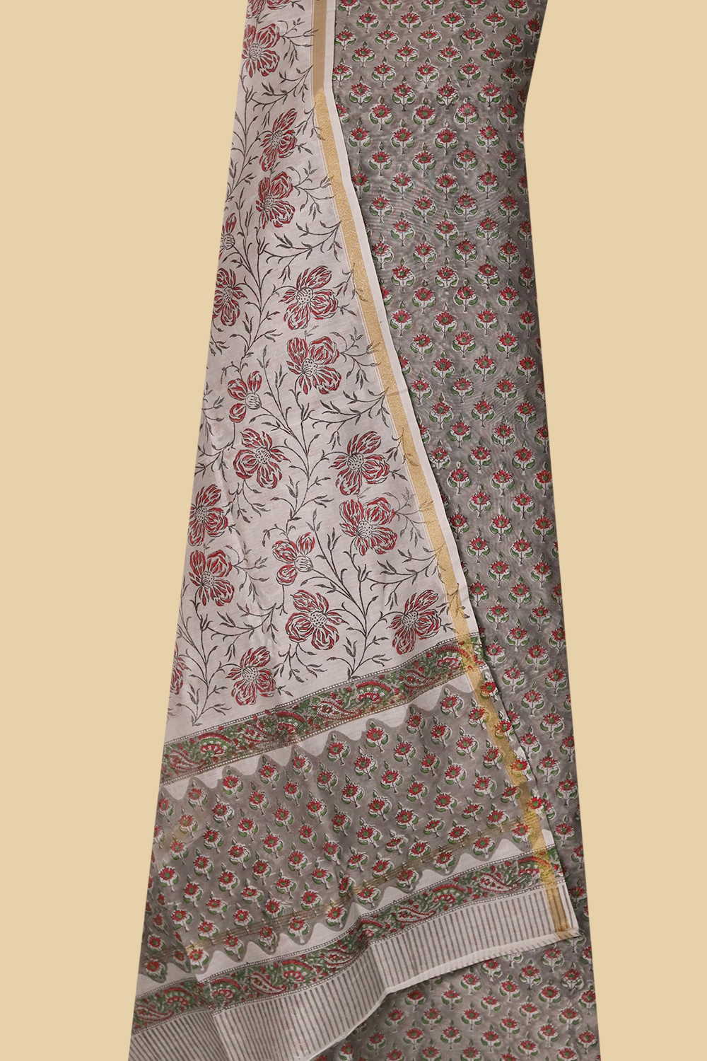 Grey with Motifs Chanderi Silk Cotton Suit