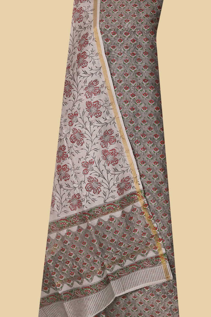 Grey with Motifs Chanderi Silk Cotton Suit