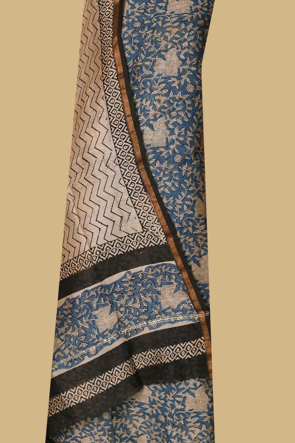 Blue with Peacock Floral Chanderi Silk Cotton Suit