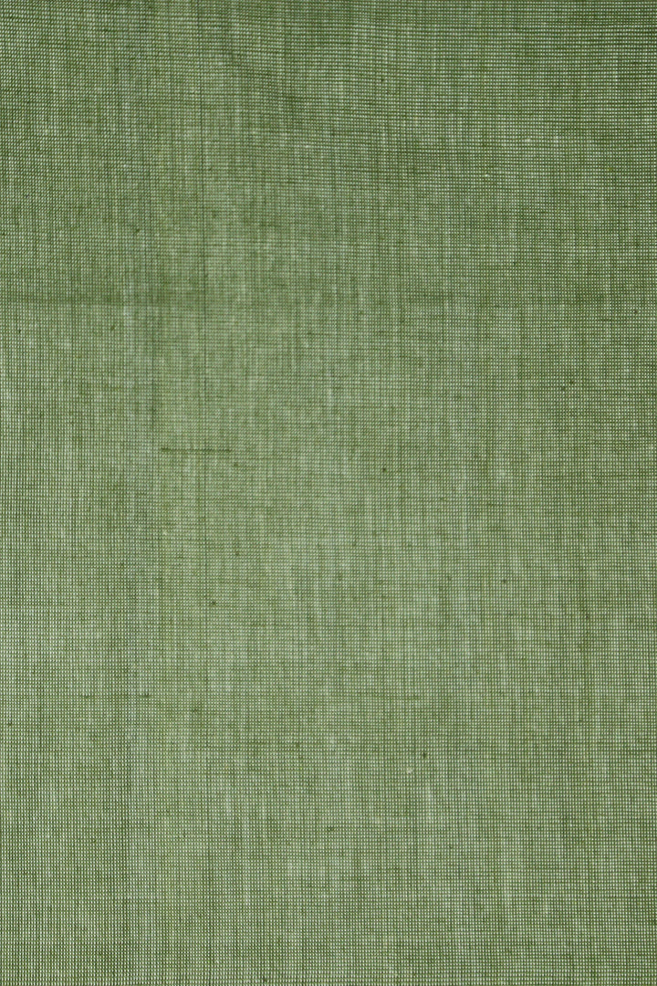 Subdued Green Yarn Dyed Handwoven Cotton Fabric - 1.1m