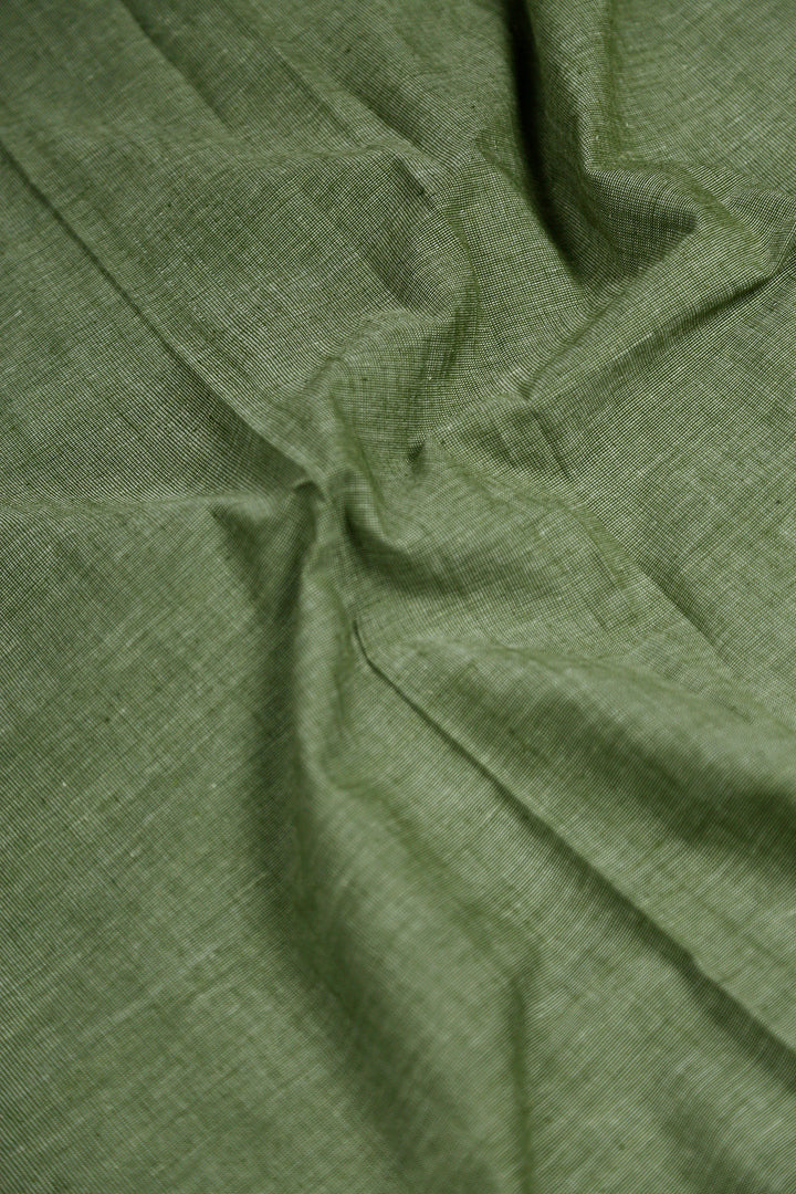Subdued Green Yarn Dyed Handwoven Cotton Fabric - 1.1m