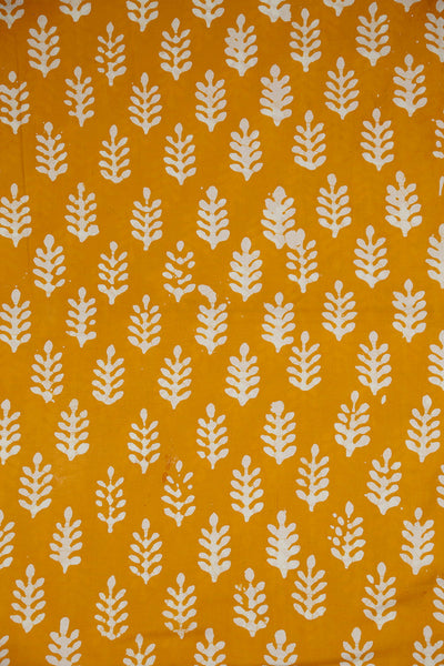 White Butta on Orange Dabu Block Printed Cotton Fabric - 2m
