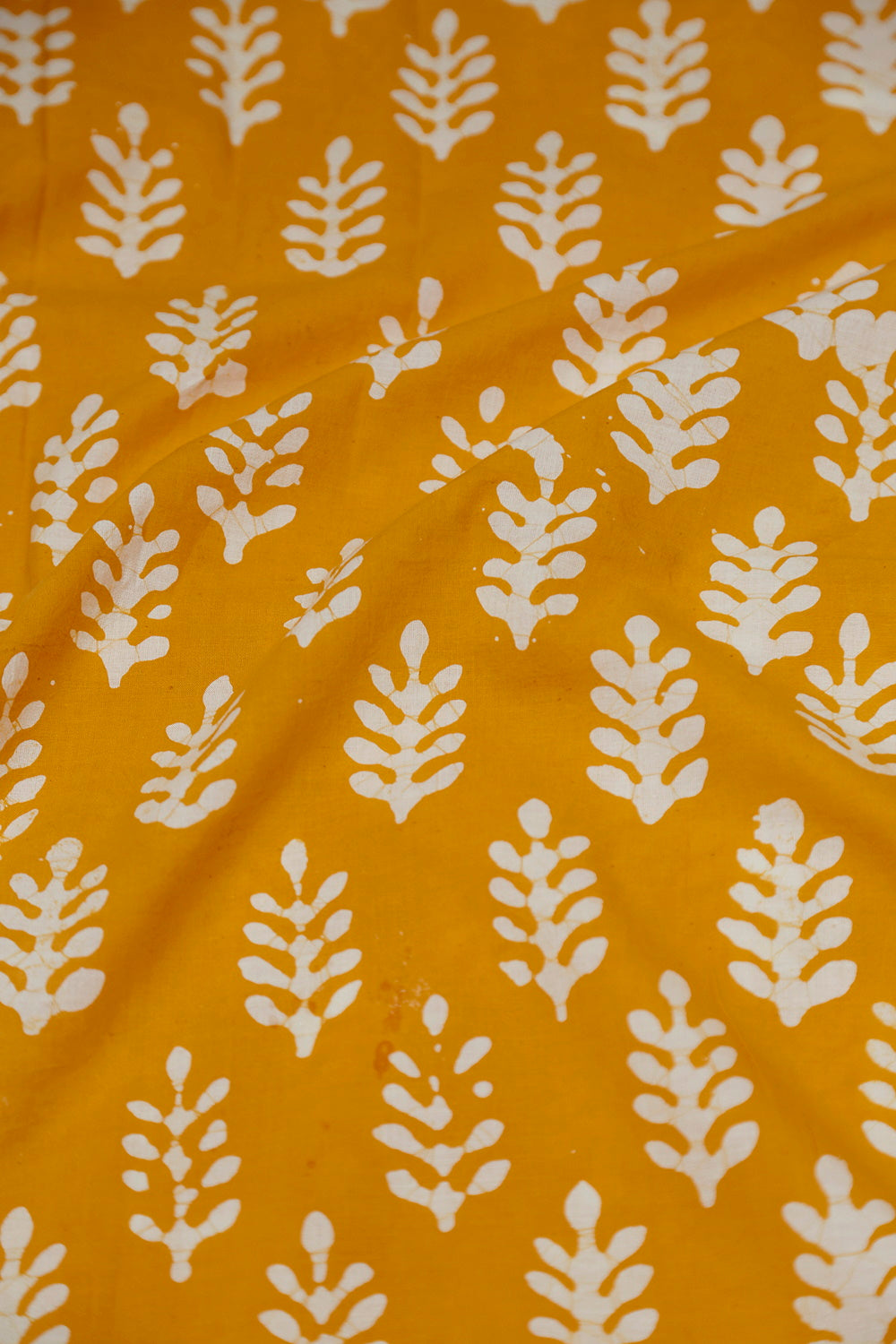 White Butta on Orange Dabu Block Printed Cotton Fabric - 0.5m