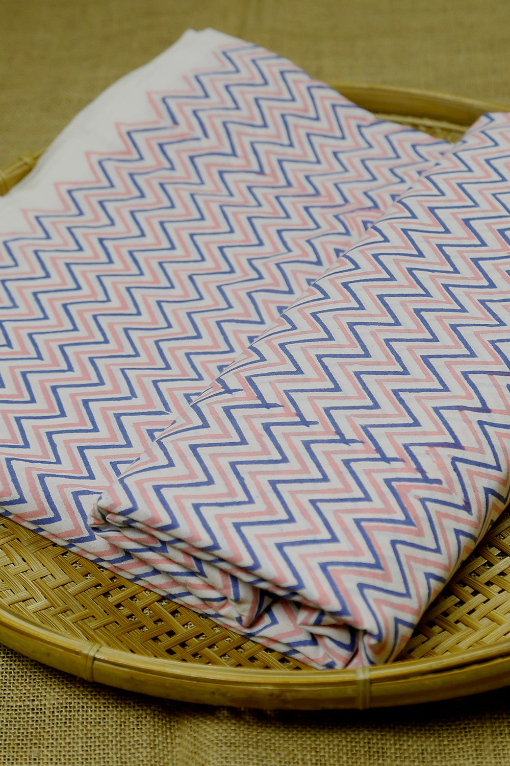 Pink & Blue Chevron Sanganeri Cotton Fabric - 0.7m