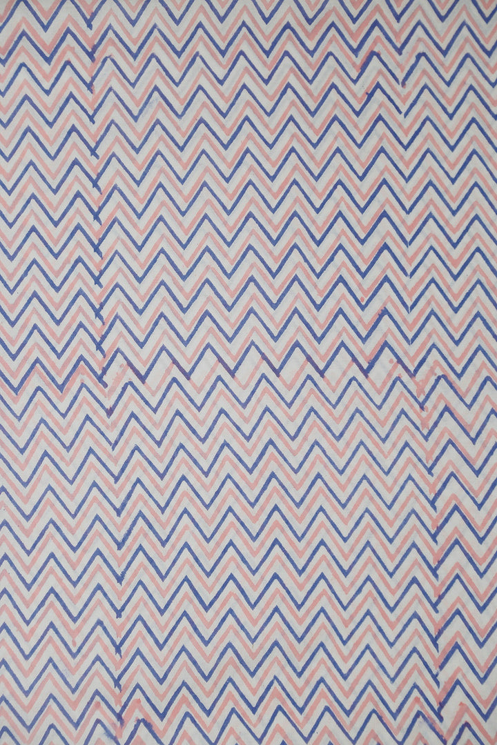 Pink & Blue Chevron Sanganeri Cotton Fabric - 0.7m