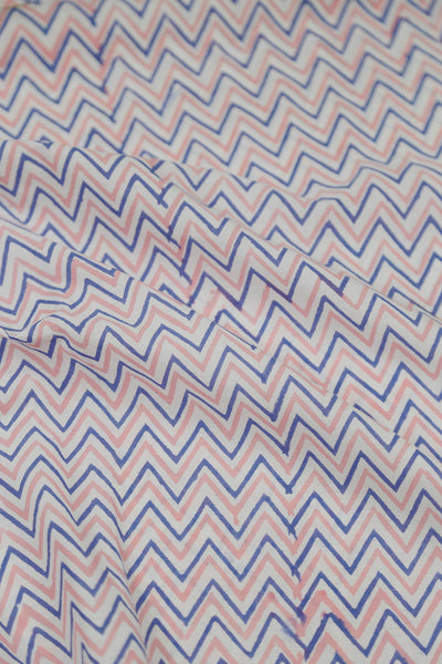 Pink & Blue Chevron Sanganeri Cotton Fabric