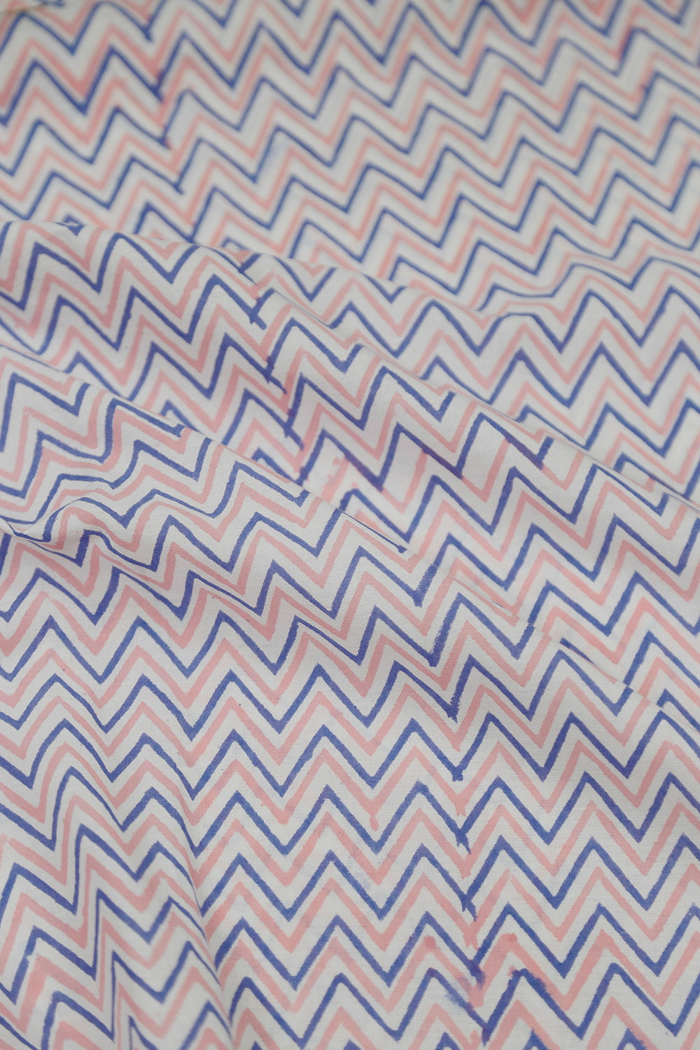 Pink & Blue Chevron Sanganeri Cotton Fabric - 0.7m